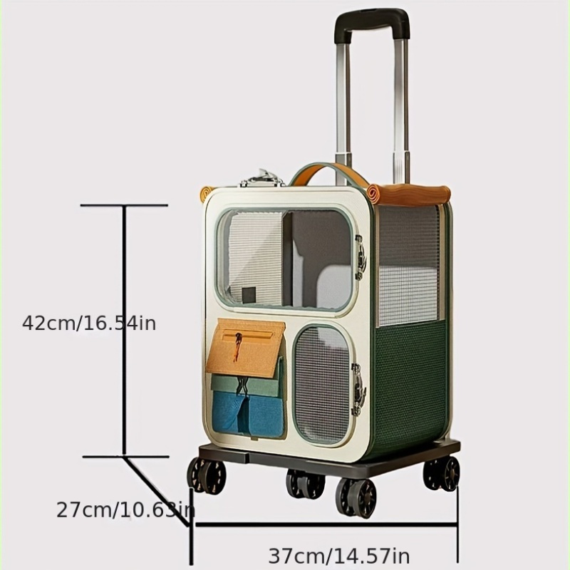 Pet Rolling Suitcase with Five Silent Wheels, Anti-Slip And Shockproof Cat Carrier for Convenient Outdoor Use, Breathable Mesh Dual-Shoulder Backpack with Large Capacity, Suitable for Carrying Or Pulling, for Cats And Dogs Up to 10Kg.